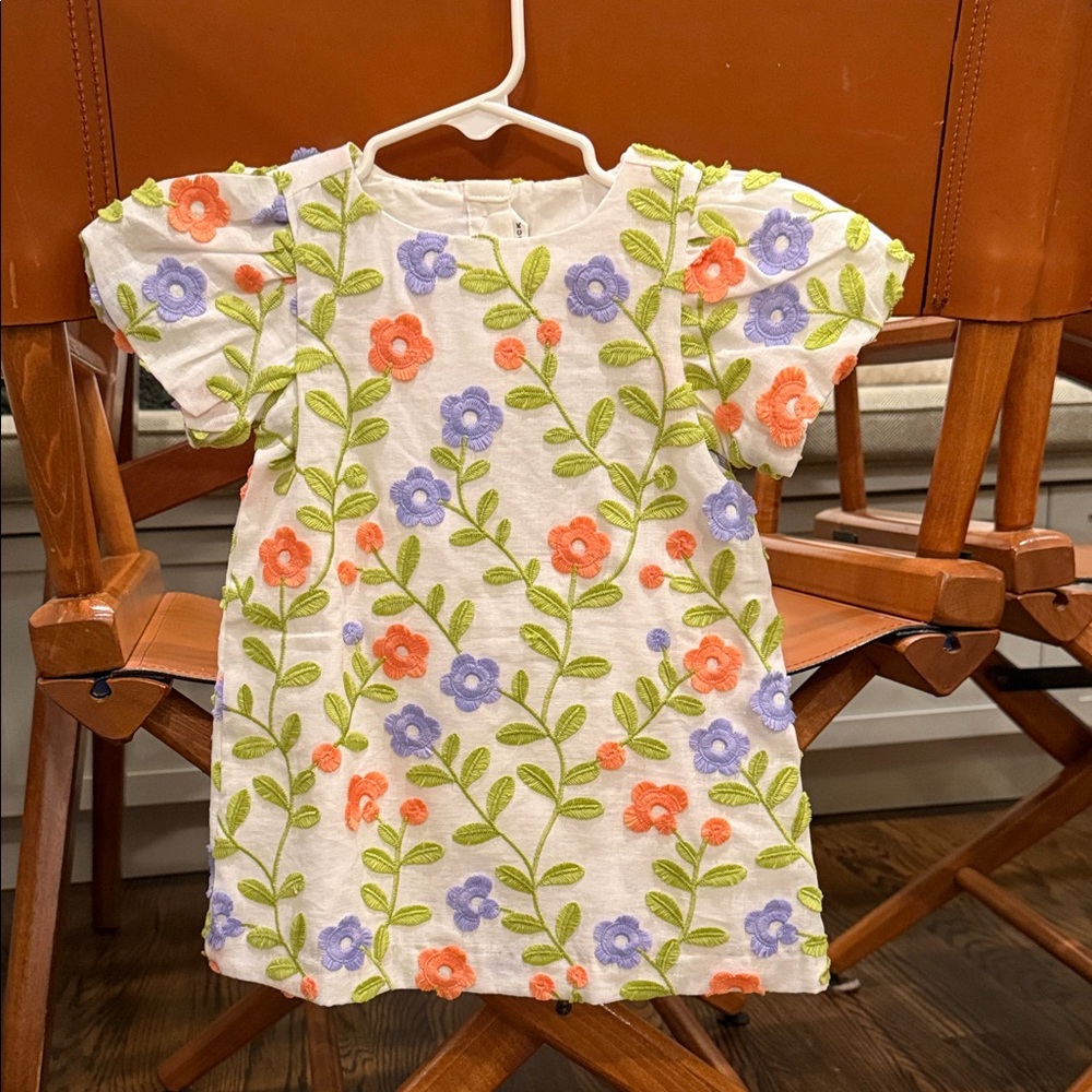 Janie and Jack Floral Embroidered Dress - White, Orange, Purple, Green